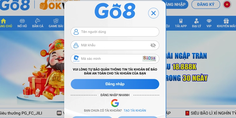 Hướng dẫn GO8 – Tài khoản, app và giao dịch 10 Đăng nhập Go8