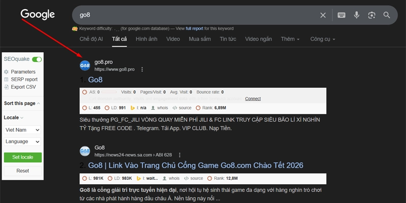 Đăng ký GO8 – Điều kiện và hướng dẫn tài khoản 8 Vào đúng link Go8 như hình